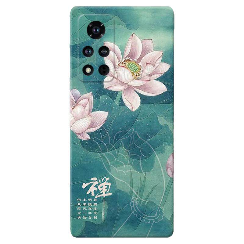 佛系荷花适用华为荣耀play9T手机壳8/7/6c/5/4/3pro活力版v40v20v30pro禅意文艺女款防摔软妈妈用的