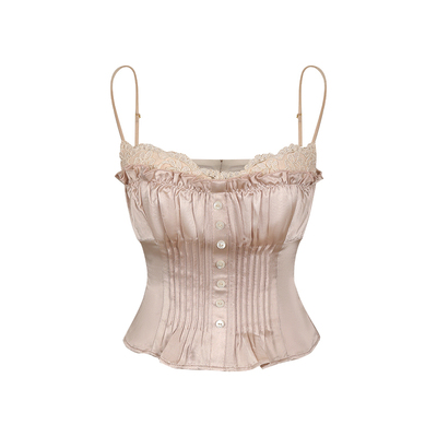 珍珠芭蕾醋酸缎面蕾丝胸衣吊带