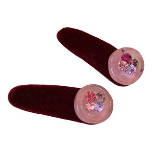 韩国进口边夹彩色闪钻宝石方块圆形丝绒小发夹秋冬法式BB夹刘海夹