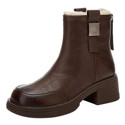 达芙妮棕色马丁靴女瘦瘦靴
