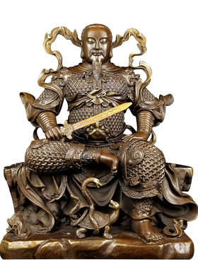 纯铜玄天上帝铜像真武摆件