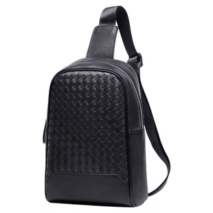 男士胸包休闲男士斜挎包胸前包背包高级真皮手工编织胸包斜挎包男