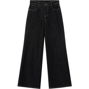 不易褪色LAGOGO加厚加绒直筒黑牛仔裤女拉谷谷2025冬新款休闲长裤