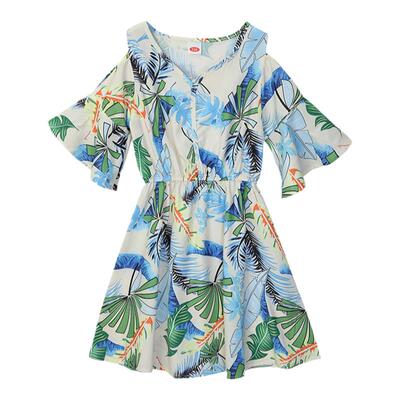 露肩沙滩裙母女装夏季全家装套装