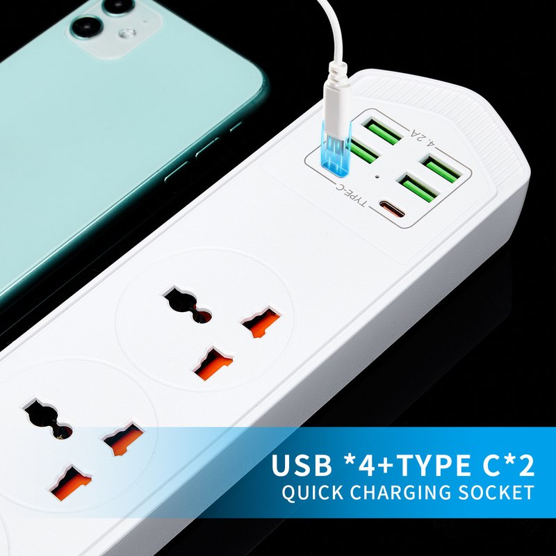 BKL-17万能孔4位十合一延长线排插支持2C4U充电带超载保护开关