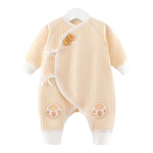 汤尼倍儿新生儿连体衣秋冬季保暖系带满月服婴儿夹丝棉内衣和尚服
