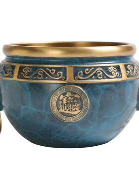 狮头纯铜故宫聚财黄铜米缸中式