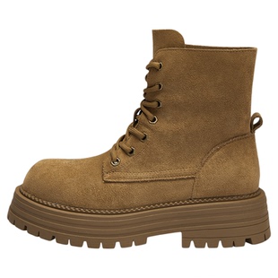 达芙妮厚底马丁靴女款2025新款秋冬翻盖大黄靴两穿靴子女棕色短靴