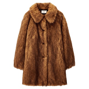 【季末终折】[戚薇同款]bash冬季复古棕环保皮草外套大衣1H25LEST