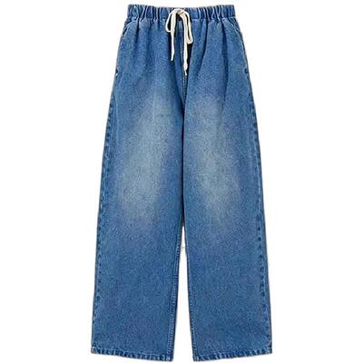 日系宽松版纯棉女款牛仔阔腿裤