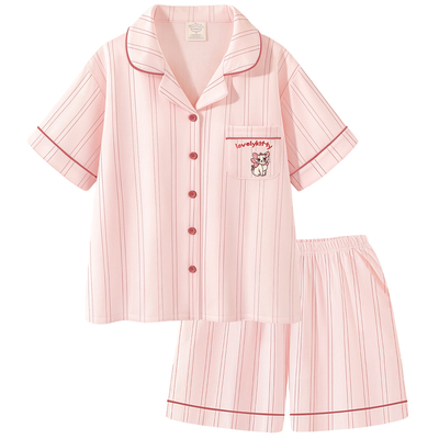 纯棉睡衣女款夏短袖薄款家居服