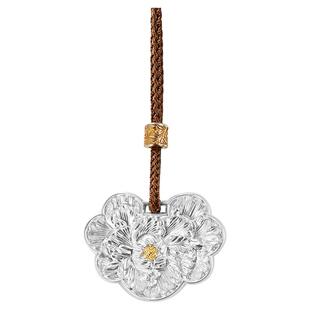 银千造 牡丹花足银999实心长命锁吊坠手工纯银项坠国风浮雕项链女