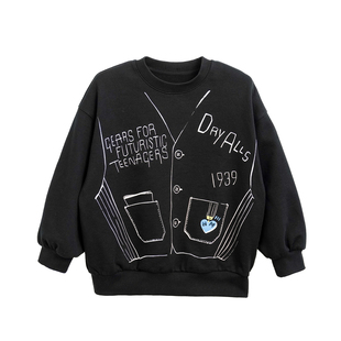 砚台家女童纯棉印花黑色宽松卫衣洋气春季新款儿童休闲长袖上衣潮