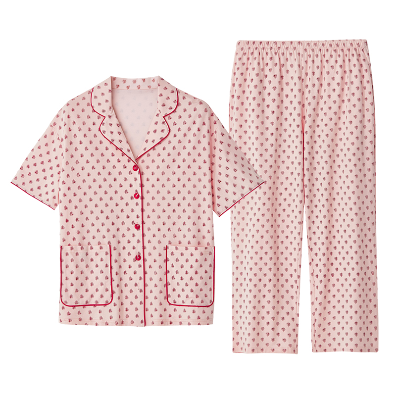 雅婷雅雯【涼感絲爽棉】睡衣女夏季短袖長(zhǎng)褲家居服套裝莫代爾棉