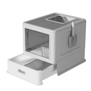 不锈钢猫砂盆超大号防外溅全封闭防臭隔臭猫厕所可折叠抽屉式顶出