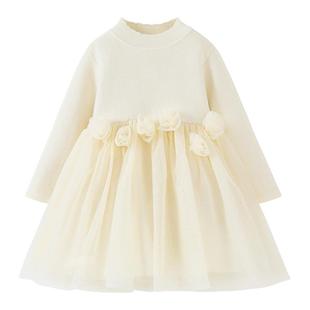 迷你巴拉女童连衣裙宝宝纱裙甜美儿童半高领公主裙子2025冬新年