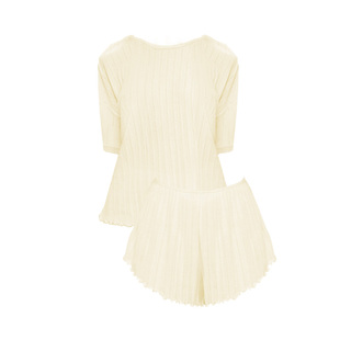 Eberjey美国匹马棉圆领罗纹短袖百搭舒适透气女睡衣T恤家居服套装