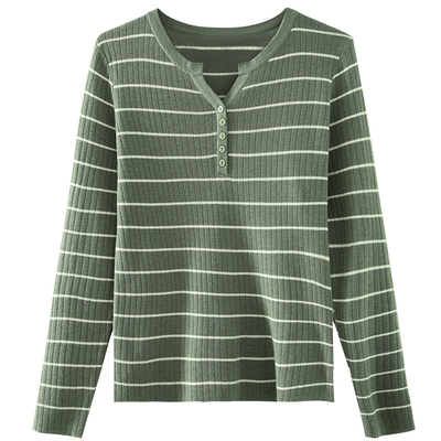 娅丽达春季新款v领条纹针织衫女