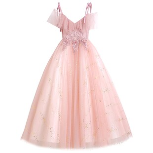 女童拖尾连衣裙儿童公主裙红色礼服周岁生日演出服钢琴演讲独唱比