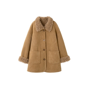 时然大码麂皮绒厚外套冬装加厚短款皮衣棉服胖mm新款女装夹克上衣