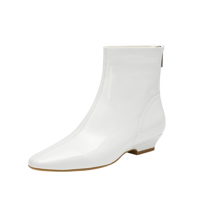 真美诗冬日留白羊皮白色短靴
