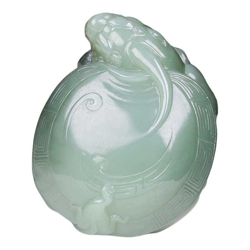 (古晨珠宝)俄罗斯和田玉粉青碧玉龙龟把件挂件吊坠福寿安康96g