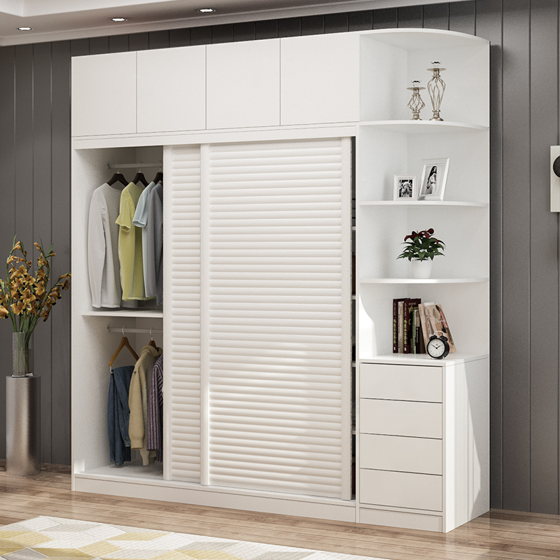 实木生态板推拉门衣柜卧室家用现代简约储物收纳柜子滑移门大衣橱