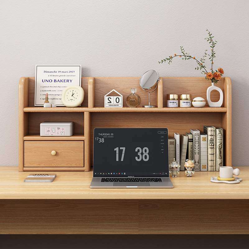 实木桌面书架学生儿童桌上多层书柜收纳松木置物架书桌小窗简易飘