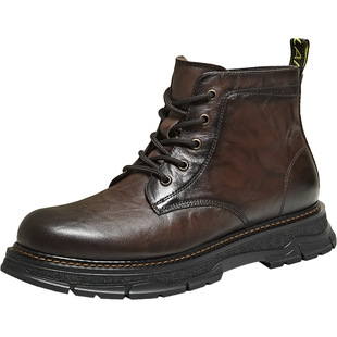 TATA他她男鞋高帮马丁靴2025冬新款短靴工装靴厚底靴子73N40DD5