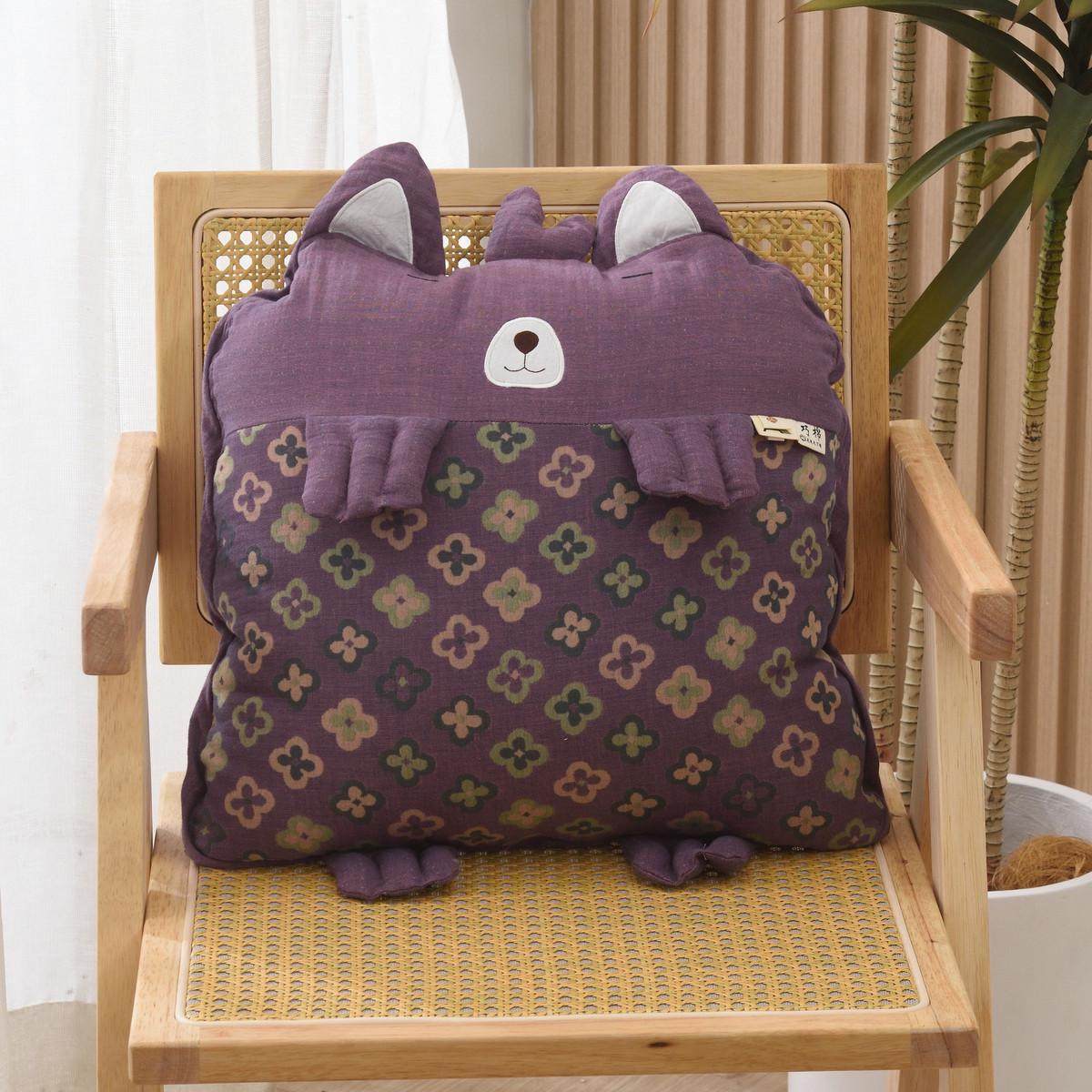 怪怪熊双层纱A类色织提花抱枕被携带方便折叠午睡枕头毯子沙发靠