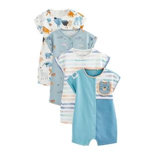 英国Next童装婴儿夏款纯棉短爬爬服哈衣男宝宝夏季短袖包屁连体衣