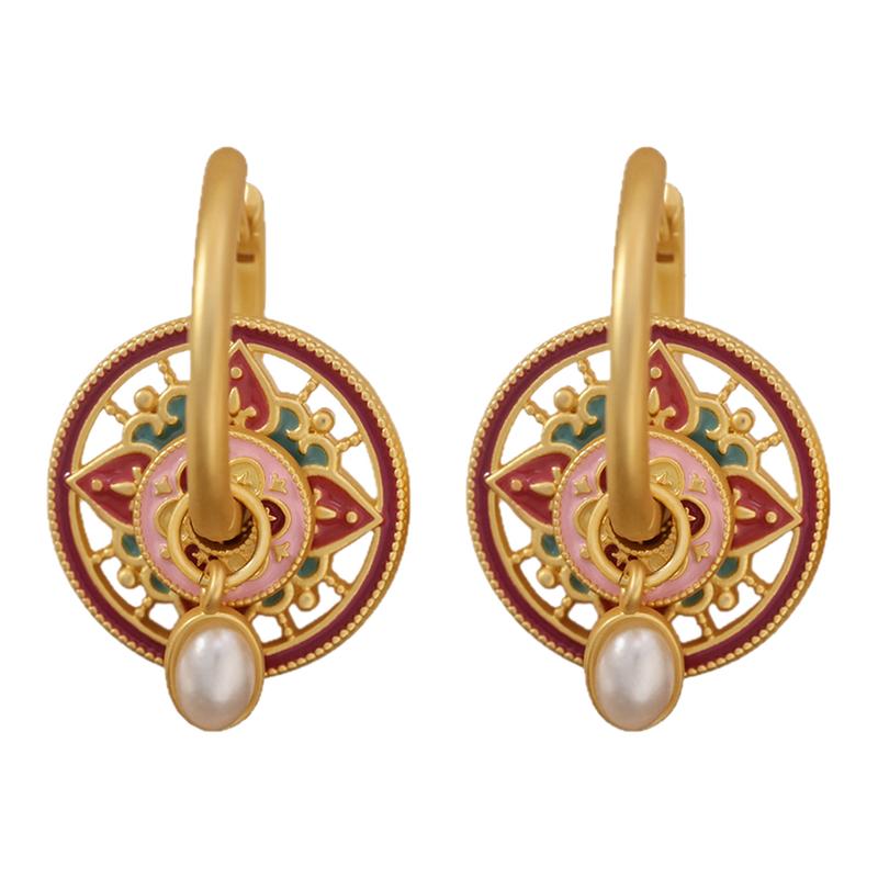 新中式复古珐琅耳环「桃花源记」耳扣国风耳圈圈小众高级设计感女