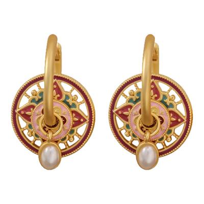 新中式复古珐琅耳环「桃花源记」耳扣国风耳圈圈小众高级设计感女