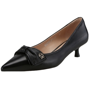 诺贝达女单鞋冬款低跟通勤尖头舒适蝴蝶结简约大气单鞋RS227201