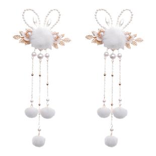 古装头饰汉服毛球流苏发夹仙气手工珍珠夹子毛绒边夹少女古风发饰