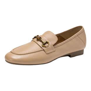 星期六英伦牛皮乐福鞋女鞋2026春夏新款羊皮懒人一脚蹬小皮鞋单鞋