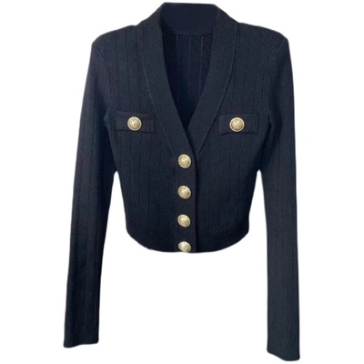 小香风金色纽扣羊毛混纺毛针织衫