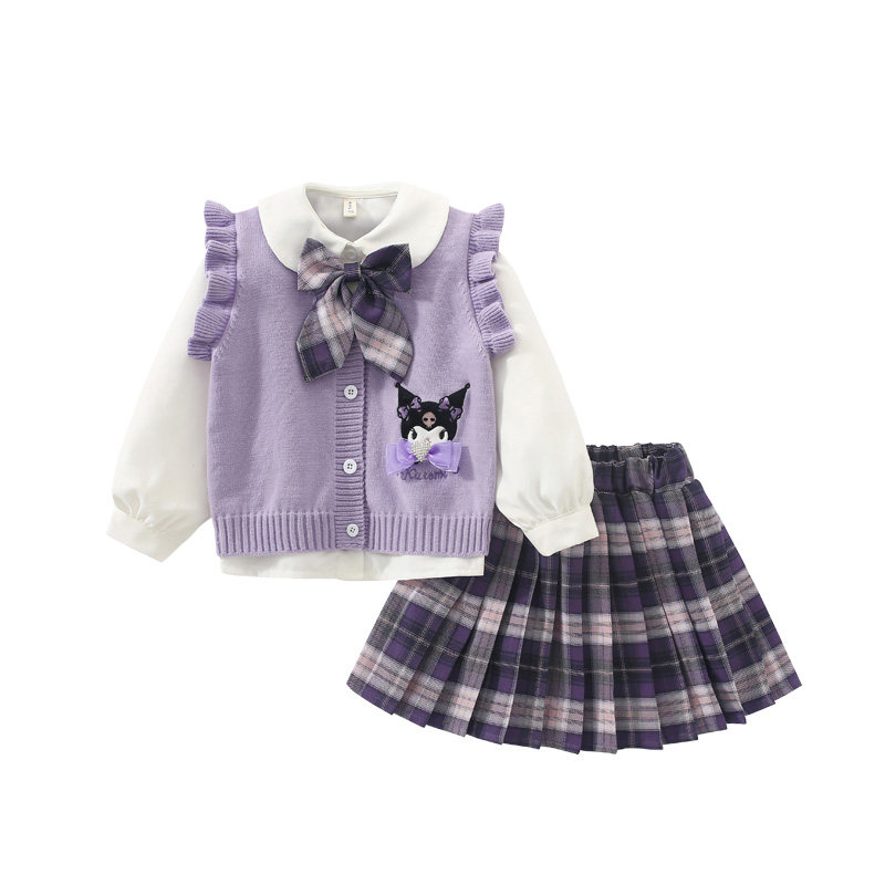 DerBell女童套装学院风jk裙子秋冬库洛米衣服儿童毛衣衬衫lujunni