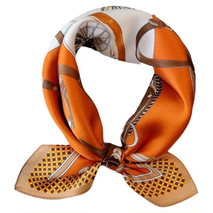 马车先生橘色小方巾气质百搭装饰真丝素缎丝巾头巾围巾桑蚕丝领巾