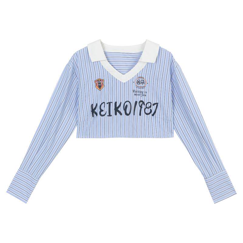 KEIKO美式复古短款条纹衬衫