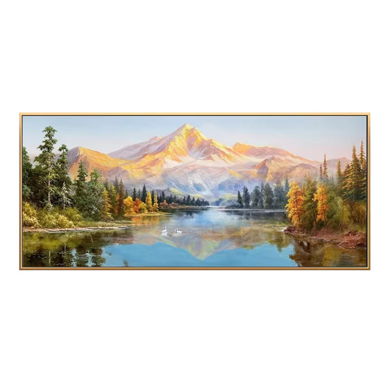欧式山水风景手绘油画日照金山
