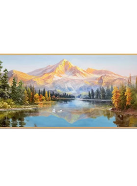 欧式山水风景手绘油画日照金山
