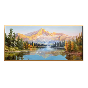欧式山水风景手绘油画日照金山