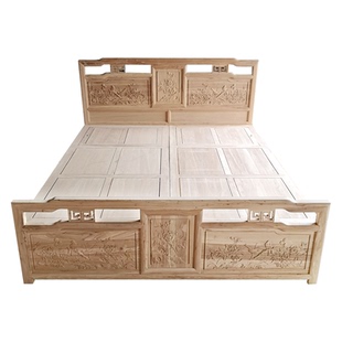 老榆木床实木原木仿古床双人大床现代卧室家具新中式白茬白坯抽屉