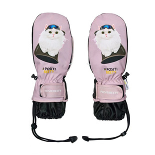 可爱卡通猫咪滑雪手套内置护腕凯夫拉拉链男女带内胆防水耐磨单板