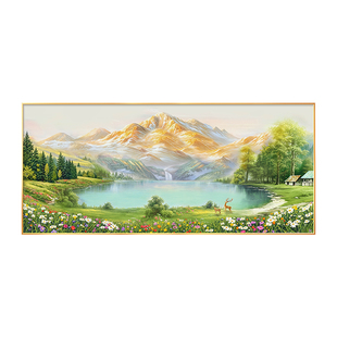 2026新款日照金山客厅装饰画沙发背景墙挂画西墙壁画聚宝盆山水画