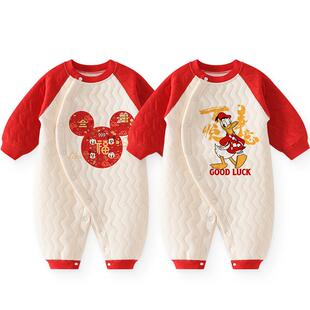 新生幼儿婴儿夹棉哈衣保暖连体衣纯棉秋冬款宝宝满月衣服儿童内衣