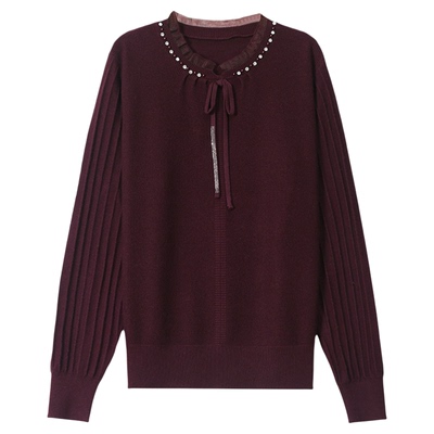 恒源祥蕾丝拼接钉珠羊毛衫女春秋