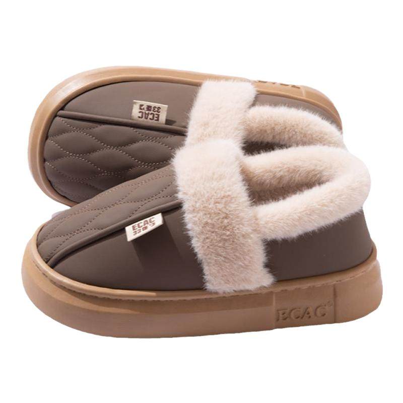 防水pu棉拖鞋男款冬季包跟室内家居2054新款厚底加绒保暖棉鞋男士