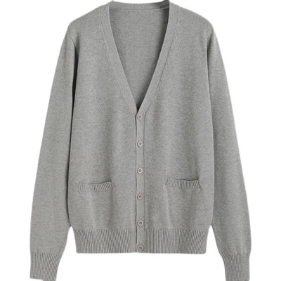 原创春秋v领口袋外套针织开衫棉